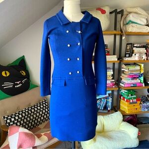 Cute! Vintage 60s mod mini dress XS 0 petite gogo stewardess Jackie O blue